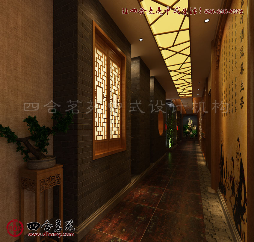 走廊處的細(xì)節(jié)處理 新中式小型茶樓裝修設(shè)計(jì)